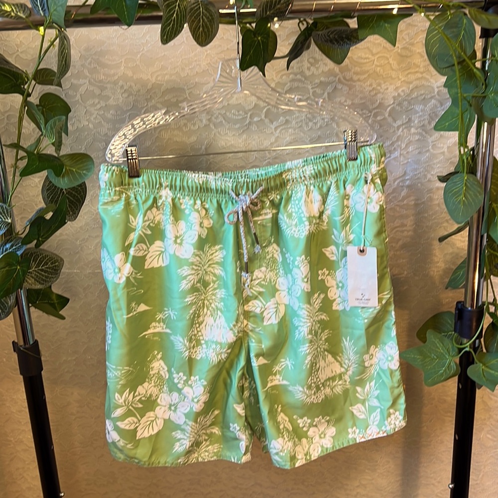 True Grit Outrigger Drawstring Board Shorts, Green/White, Men’s Size XXL